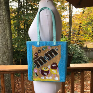 M&Ms Novelty Glass Beaded Aqua Blue Tan Funky Evening Mini Tote Bag Snakeskin